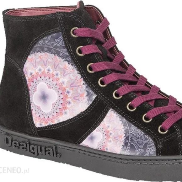 Desigual Rebeldia High Top Black Suede/Patent Sneakers - EU 40 US 9/9.5 - Picture 1 of 12